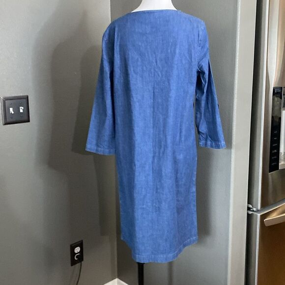 ANNE KLEIN Dress Blue Light Weight Denim Stretch Shift Pockets Pullover Classic - Picture 6 of 11